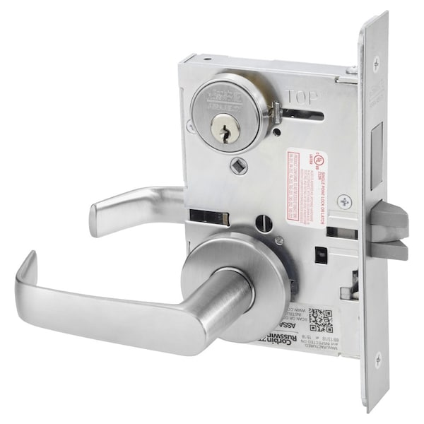 Dormitory or Entrance Mortise Lock, NS Lever, A Rose, Satin Chrome